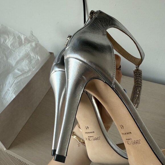 NWT Jimmy Choo Viola 100 Metallic Nappa Leather Crystal Chandelier Ankle Strap - Picture 16 of 16
